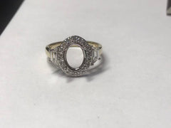 14K White Gold and Yellow Gold Semi Mount Ring Setting OV 9.6x7.2x5.2mm with Natural Diamond Accents Size 7.5 Syzjewelry