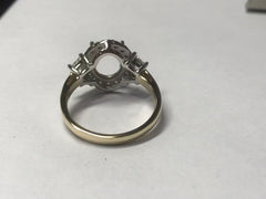 14K White Gold and Yellow Gold Semi Mount Ring Setting OV 9.6x7.2x5.2mm with Natural Diamond Accents Size 7.5 Syzjewelry