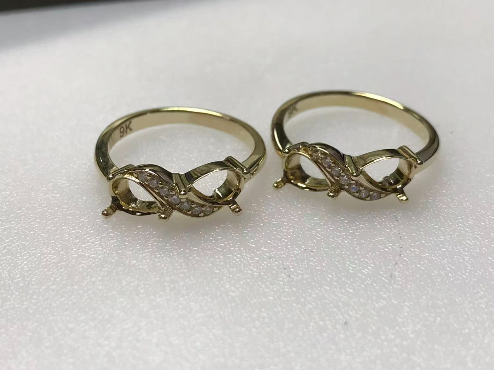 9K Gold Semi Mount Ring Setting Pear PE 7x5 mm Toi et Moi Ring Moissanite Accent Syzjewelry