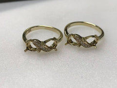 9K Gold Semi Mount Ring Setting Pear PE 7x5 mm Toi et Moi Ring Moissanite Accent Syzjewelry