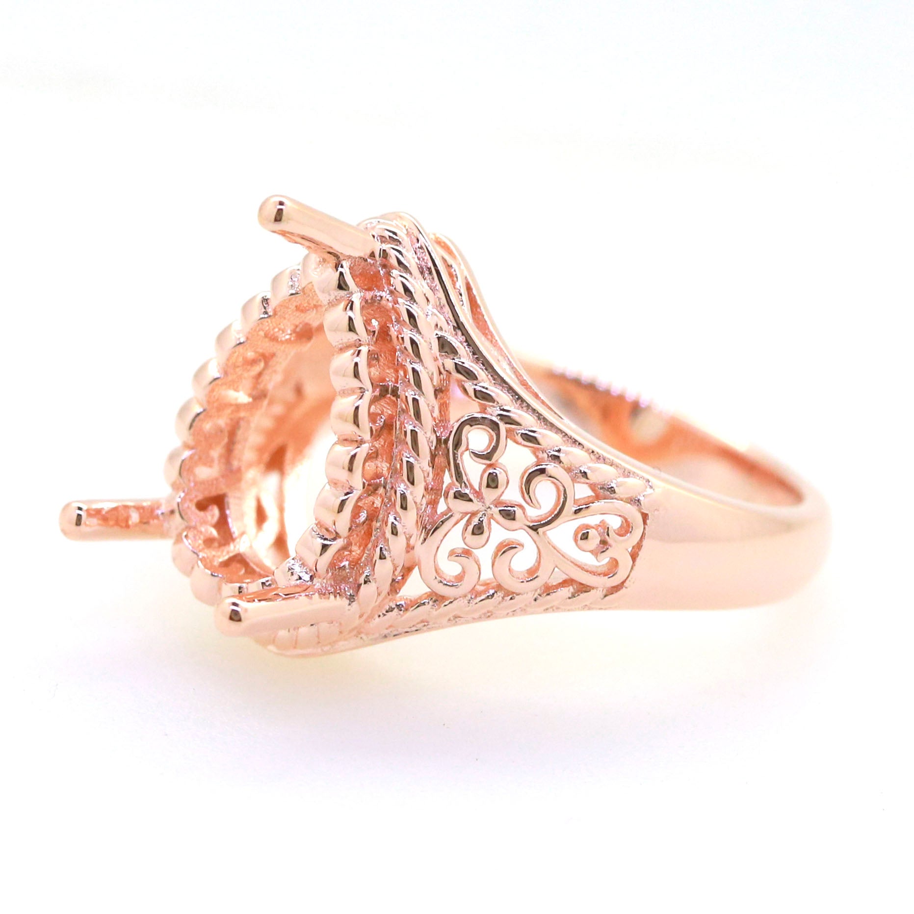 Art Deco Sterling Silver Semi Mount Ring Setting Pear PE 14x10mm Syzjewelry