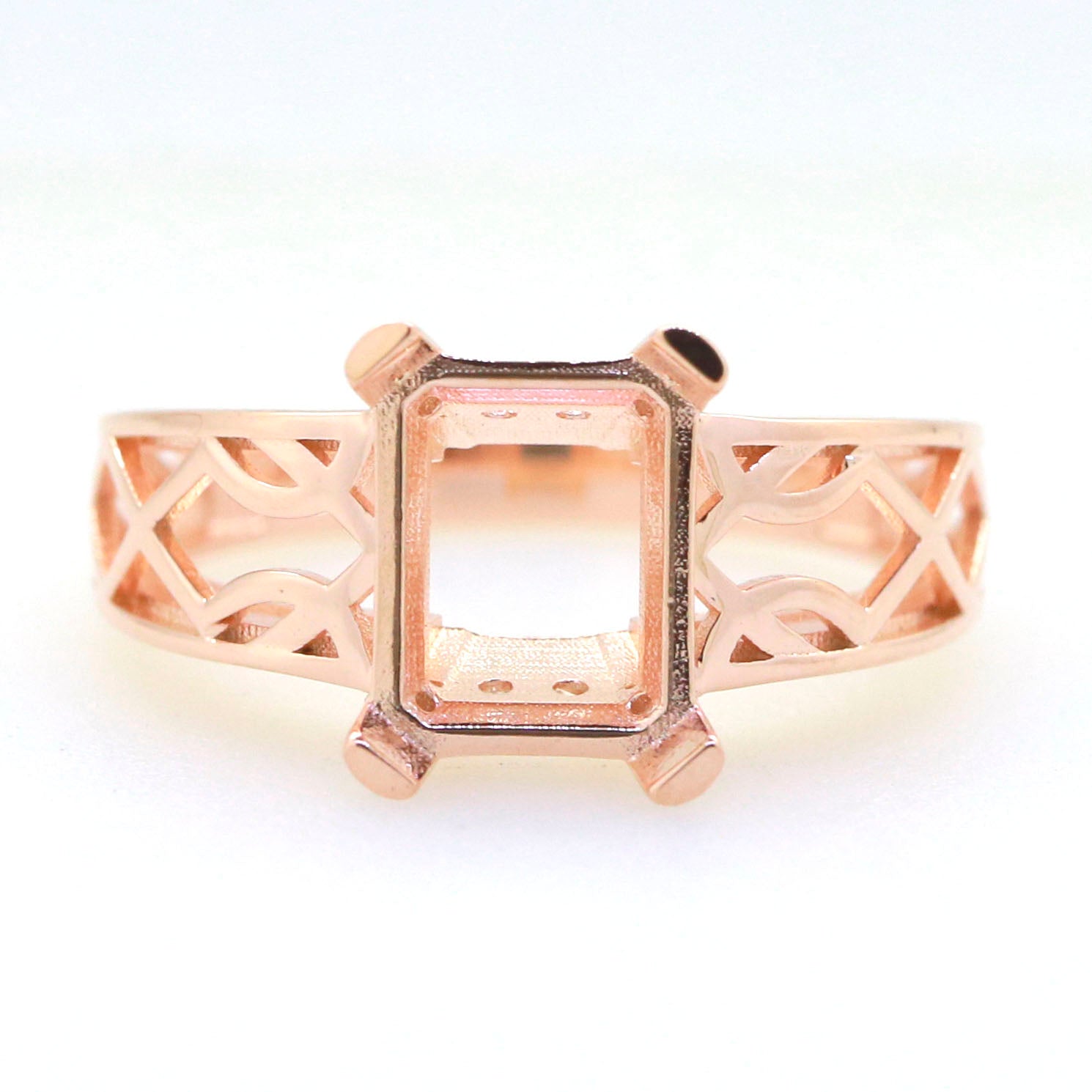 Art Deco Semi Mount Ring Setting OCT Emerald 10x8mm Syzjewelry