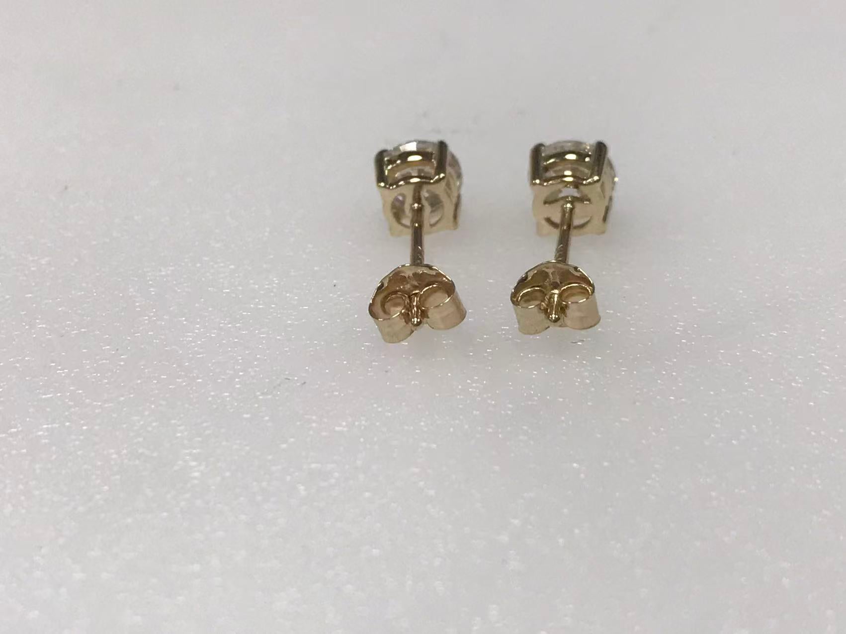 14K Yellow Gold Stud Earrings with Round Lab Diamonds .50 Ct Each Syzjewelry
