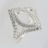 Sterling Silver Semi Mount Ring Setting MQ 12X6mm RD 3.5mm 3 Stones Double Halo Syzjewelry