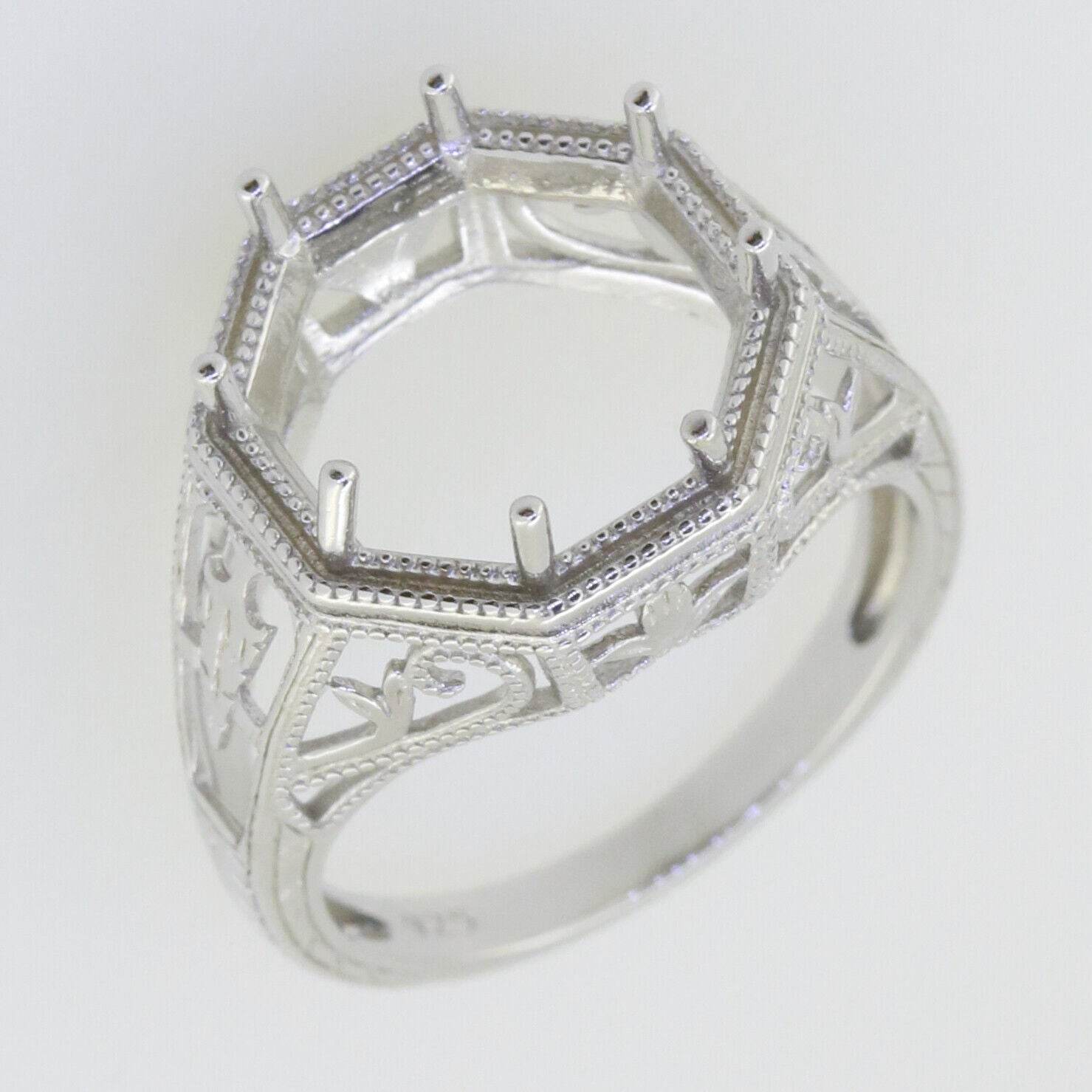 Art Deco Style Sterling Silver Semi Mount Ring Setting Round RD 12x12mm - Syzjewelry