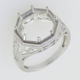 Art Deco Style Sterling Silver Semi Mount Ring Setting Round RD 12x12mm - Syzjewelry