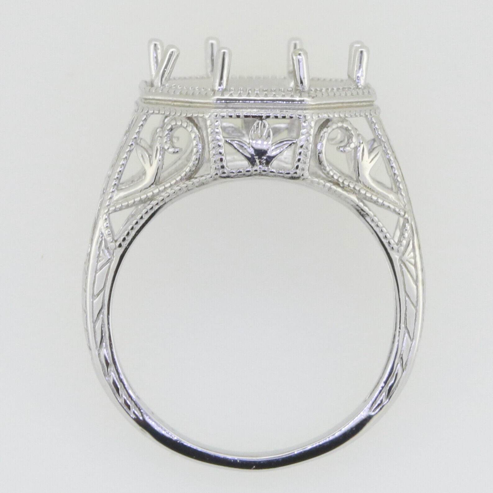 Art Deco Style Sterling Silver Semi Mount Ring Setting Round RD 12x12mm - Syzjewelry