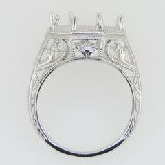 Art Deco Style Sterling Silver Semi Mount Ring Setting Round RD 12x12mm - Syzjewelry