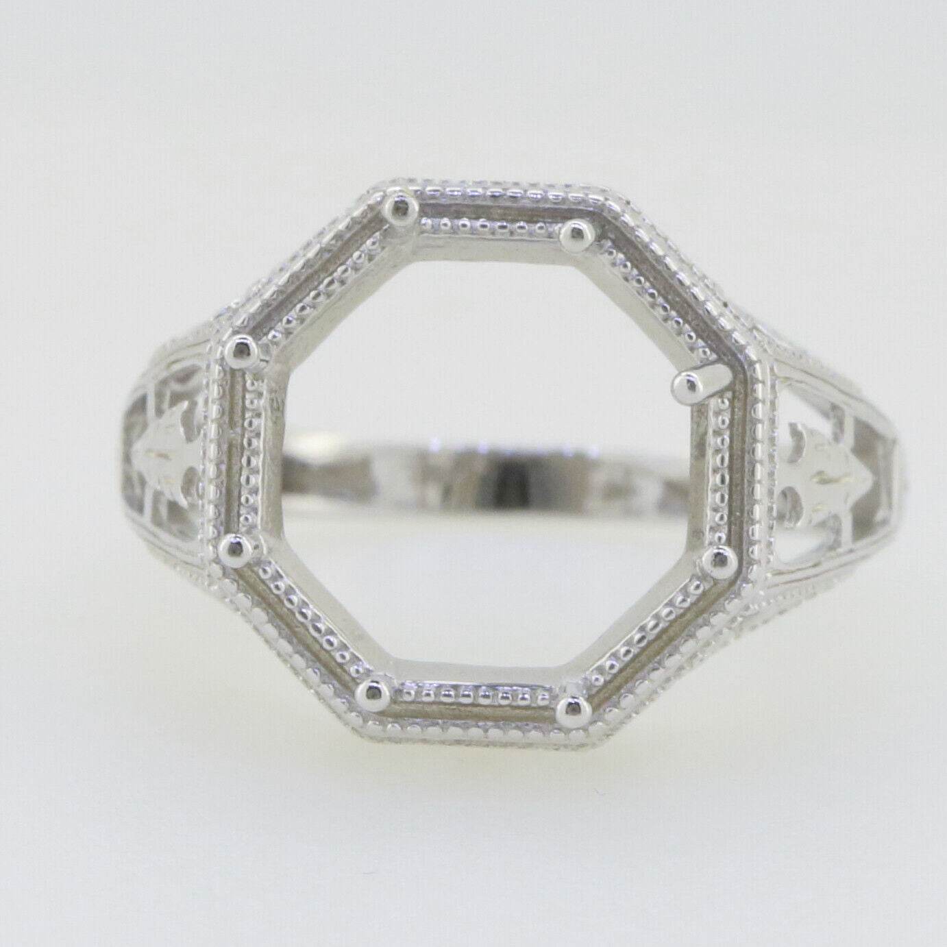 Art Deco Style Sterling Silver Semi Mount Ring Setting Round RD 12x12mm - Syzjewelry