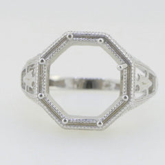 Art Deco Style Sterling Silver Semi Mount Ring Setting Round RD 12x12mm - Syzjewelry