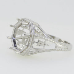 Art Deco Style Sterling Silver Semi Mount Ring Setting Round RD 12x12mm - Syzjewelry