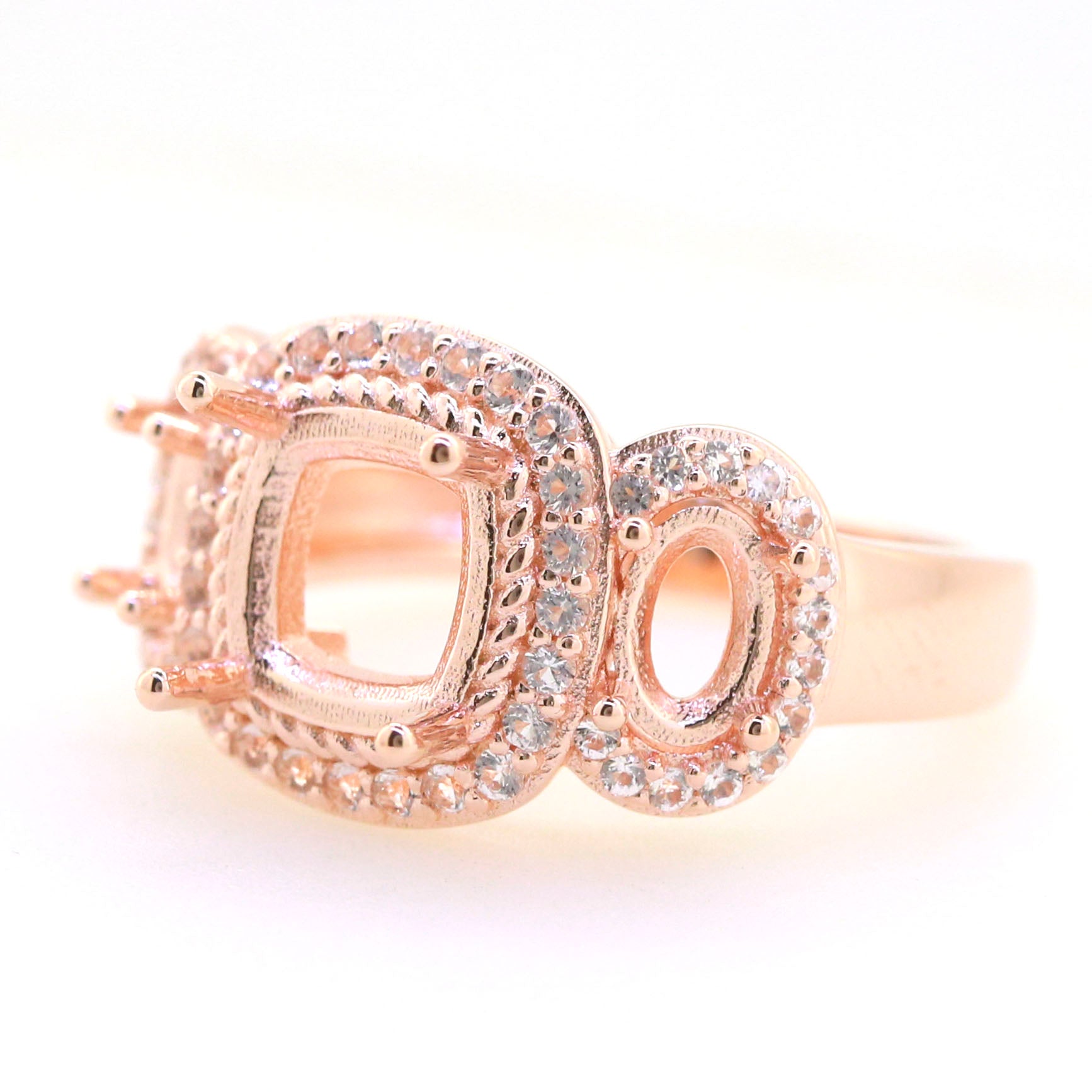 Art Deco Sterling Silver Semi Mount Ring Setting CU Cushion 8x8mm Syzjewelry