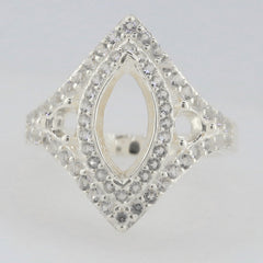 Sterling Silver Semi Mount Ring Setting MQ 12X6mm RD 3.5mm 3 Stones Double Halo Syzjewelry