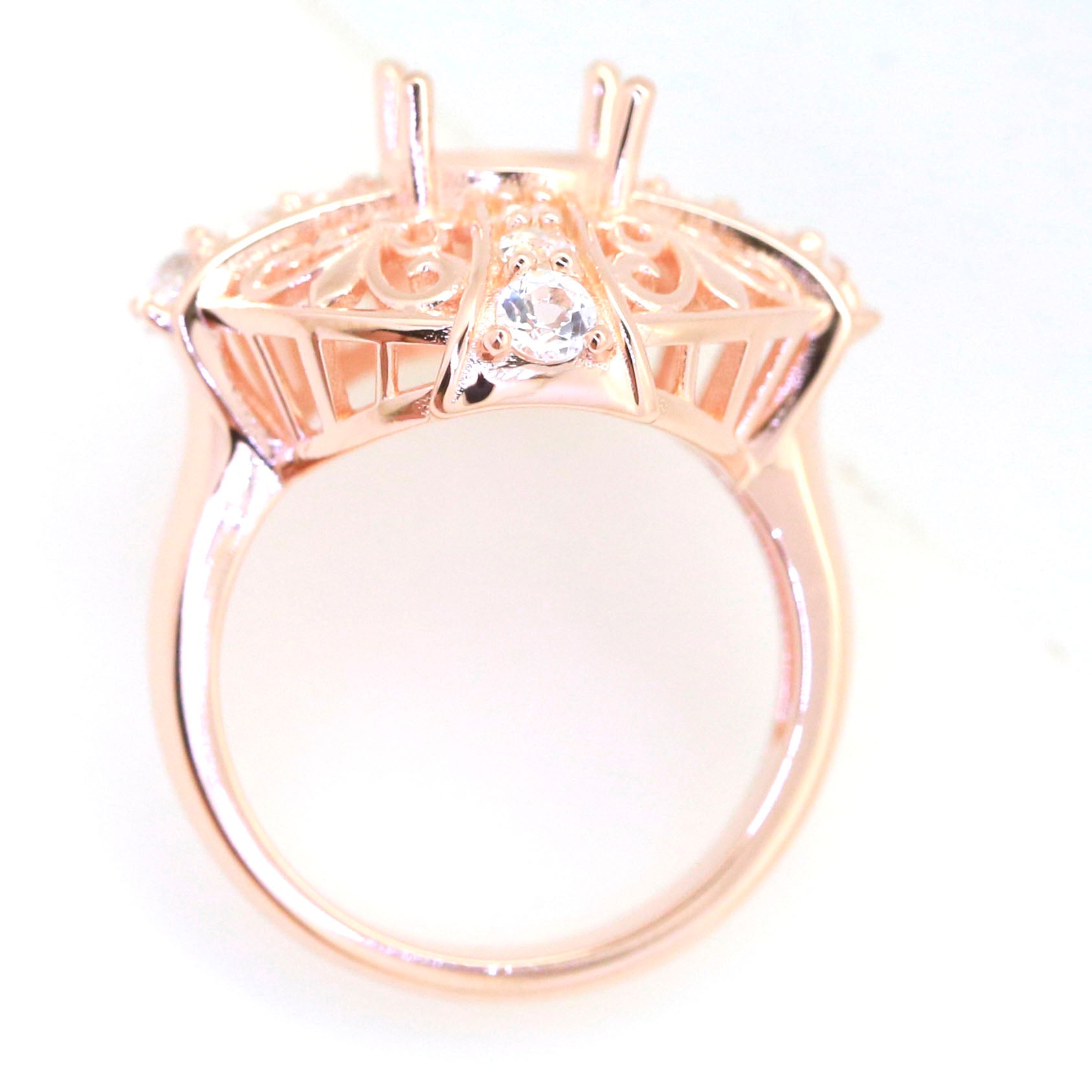 Art Deco Sterling Silver Semi Mount Ring Setting Round RD 8x8mm Syzjewelry