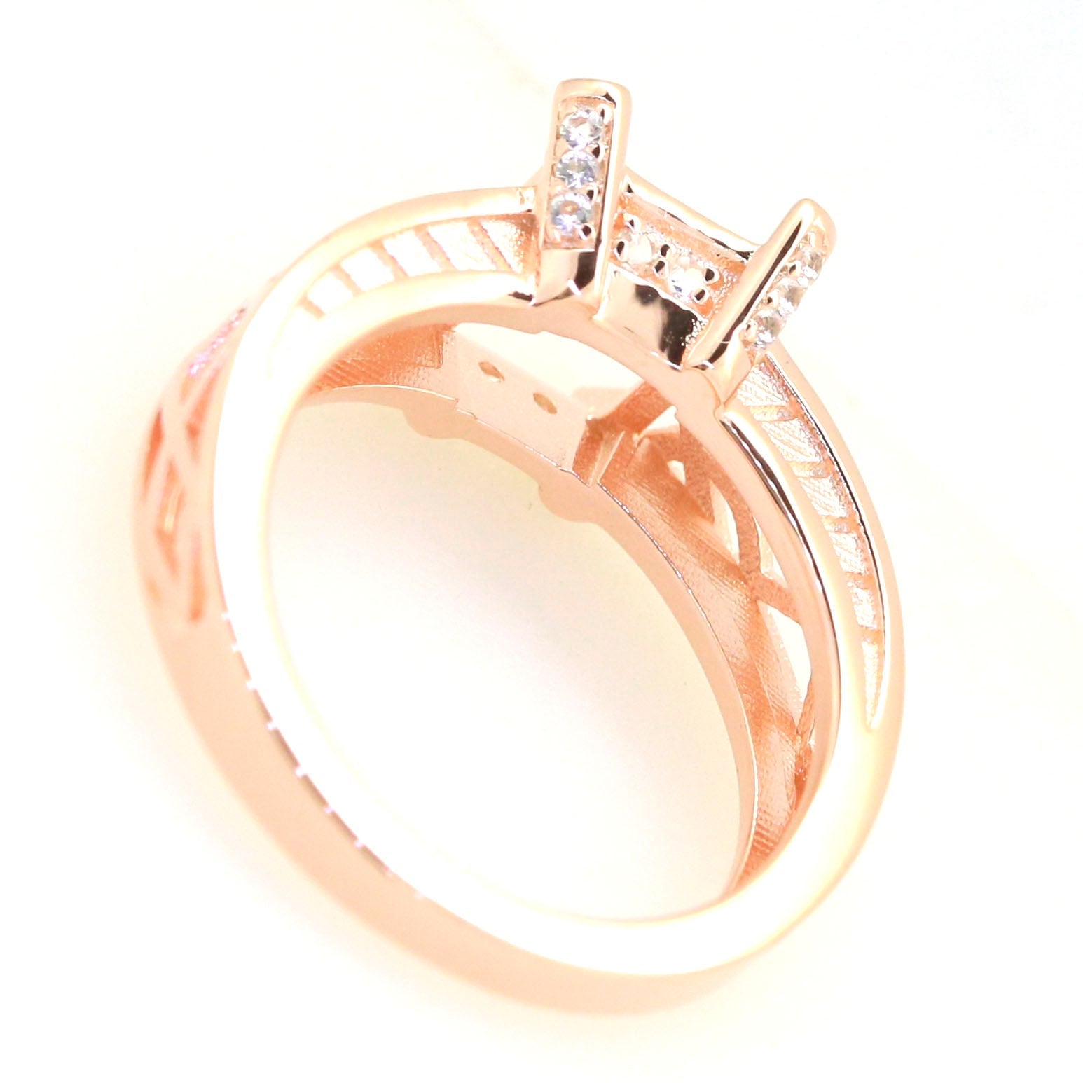 Art Deco Semi Mount Ring Setting OCT Emerald 10x8mm Syzjewelry