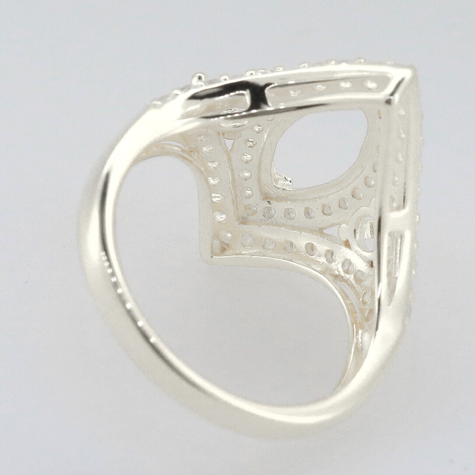 Sterling Silver Semi Mount Ring Setting MQ 12X6mm RD 3.5mm 3 Stones Double Halo Syzjewelry