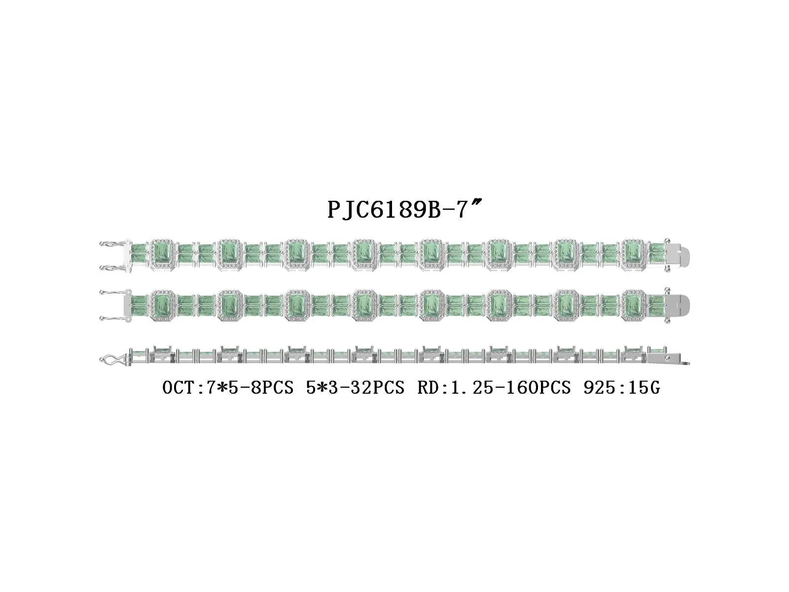 Sterling Silver Semi Mount Bracelet Setting Emerald OCT 7X5mm DHJ