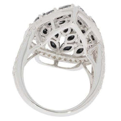 Black Spinel Sterling Silver Cluster Ring with Halo White Topaz - Syzjewelry