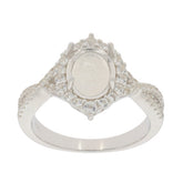 Sterling Silver Semi Mount Ring Setting Oval OV 9X7mm Cabochon Crisscross Shank Halo with White Topaz