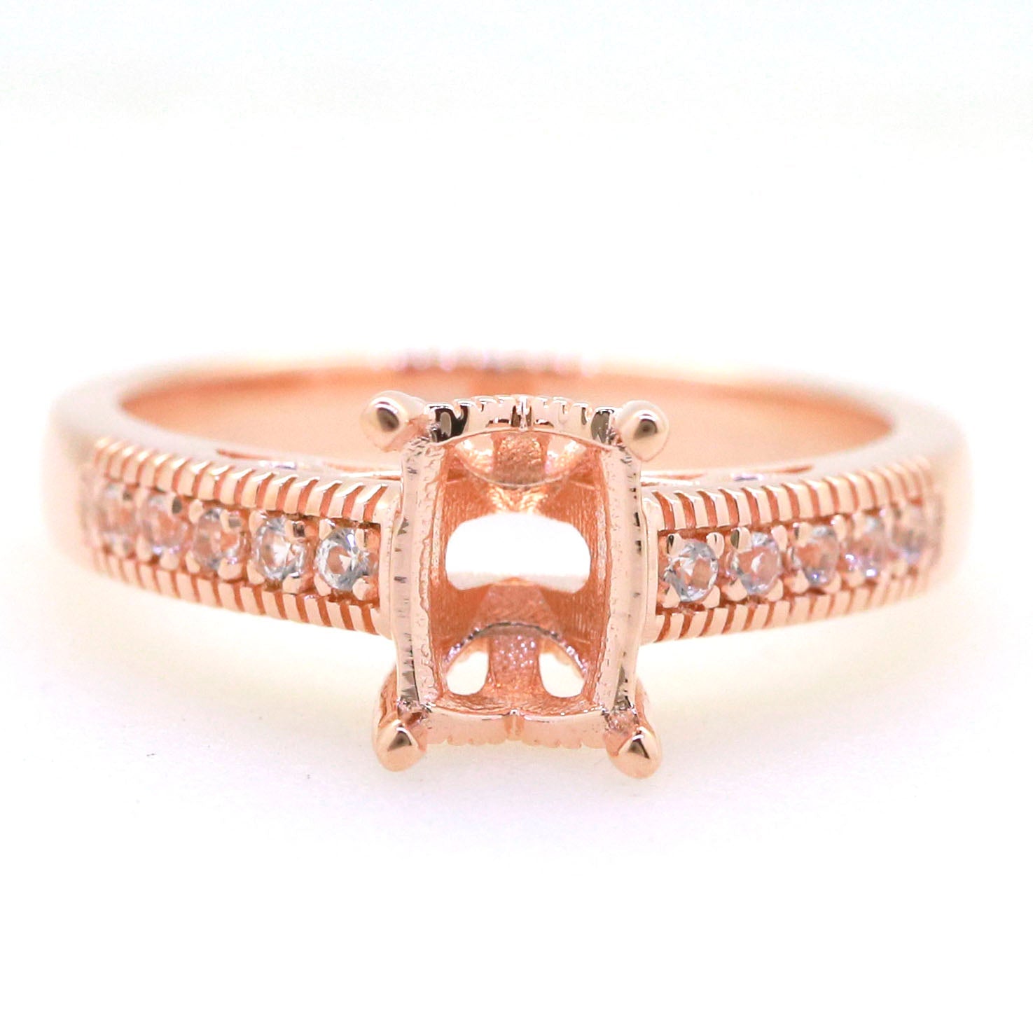 Art Deco Sterling Silver Semi Mount Ring Setting Cushion CU 8x6mm Syzjewelry