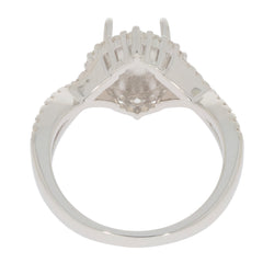 Sterling Silver Semi Mount Ring Setting Oval OV 9X7mm Cabochon Crisscross Shank Halo with White Topaz