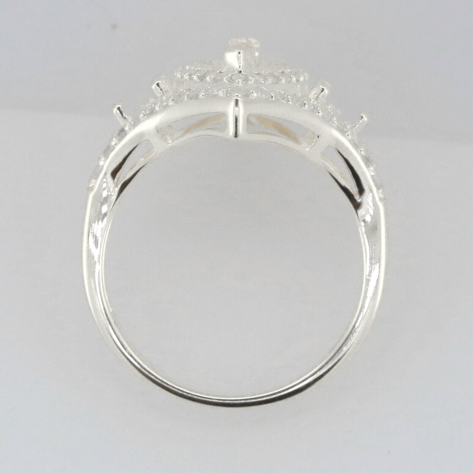 Sterling Silver Semi Mount Ring Setting MQ 12X6mm RD 3.5mm 3 Stones Double Halo Syzjewelry