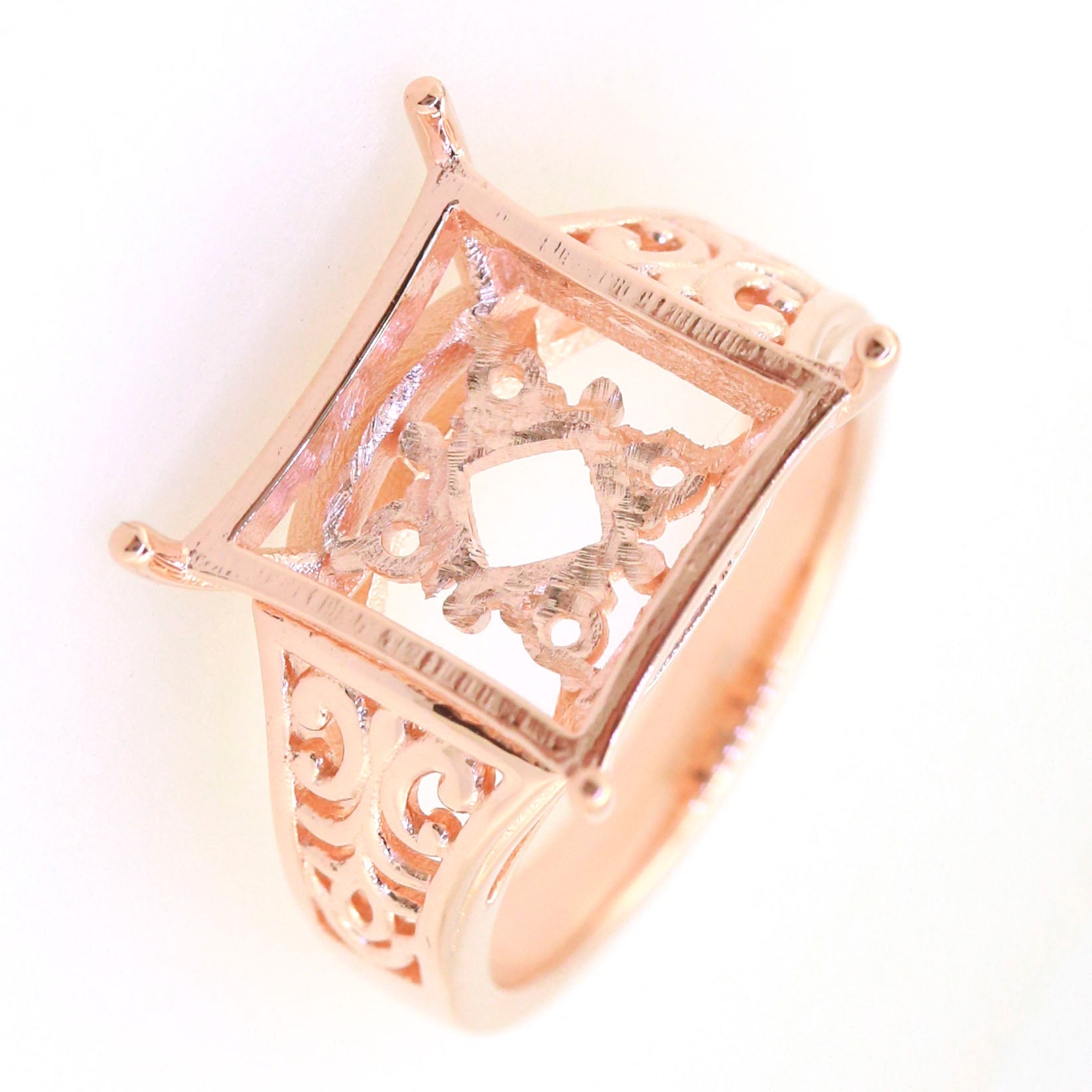 Art Deco Sterling Silver Semi Mount Ring Setting Cushion CU 14x14mm Syzjewelry