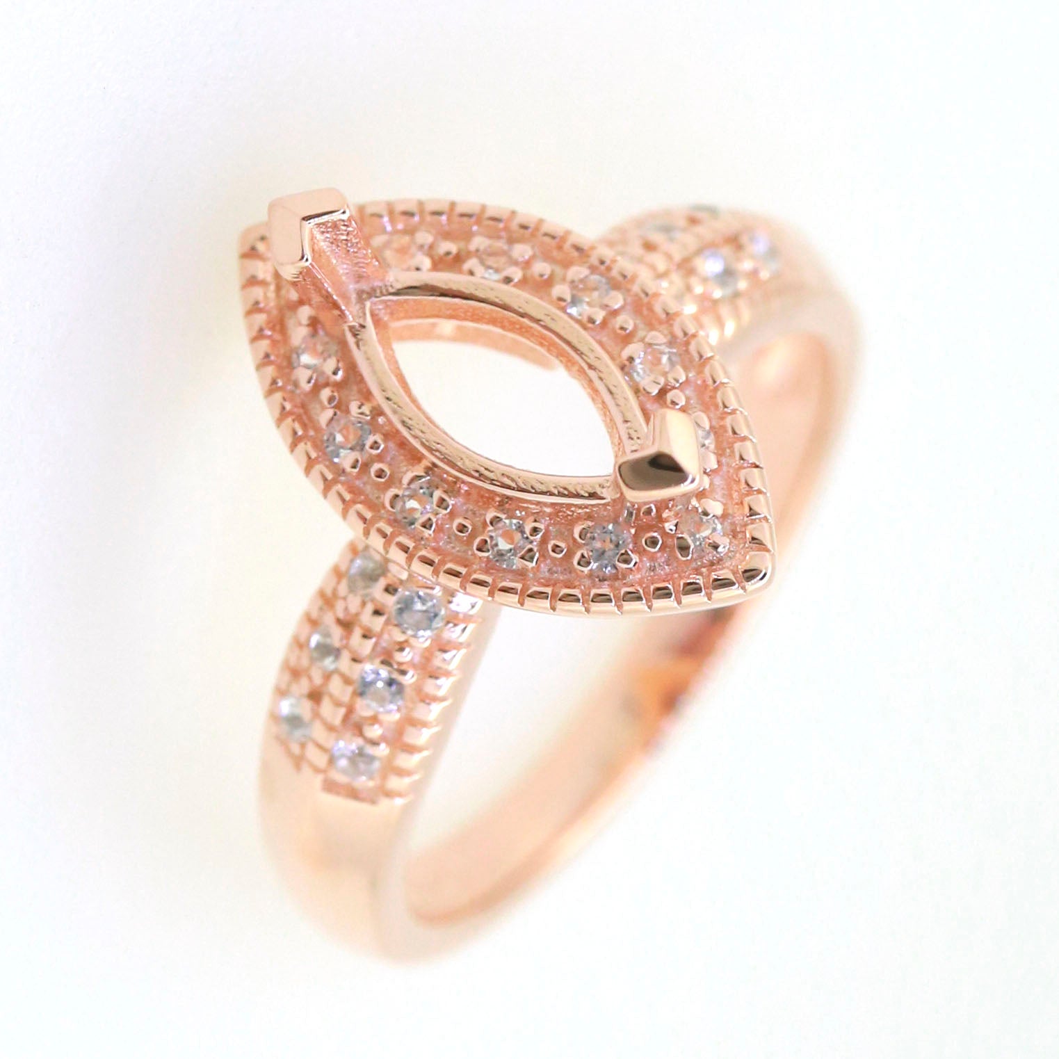 Art Deco Sterling Silver Semi Mount Ring Setting Marquise MQ 10x5mm Syzjewelry