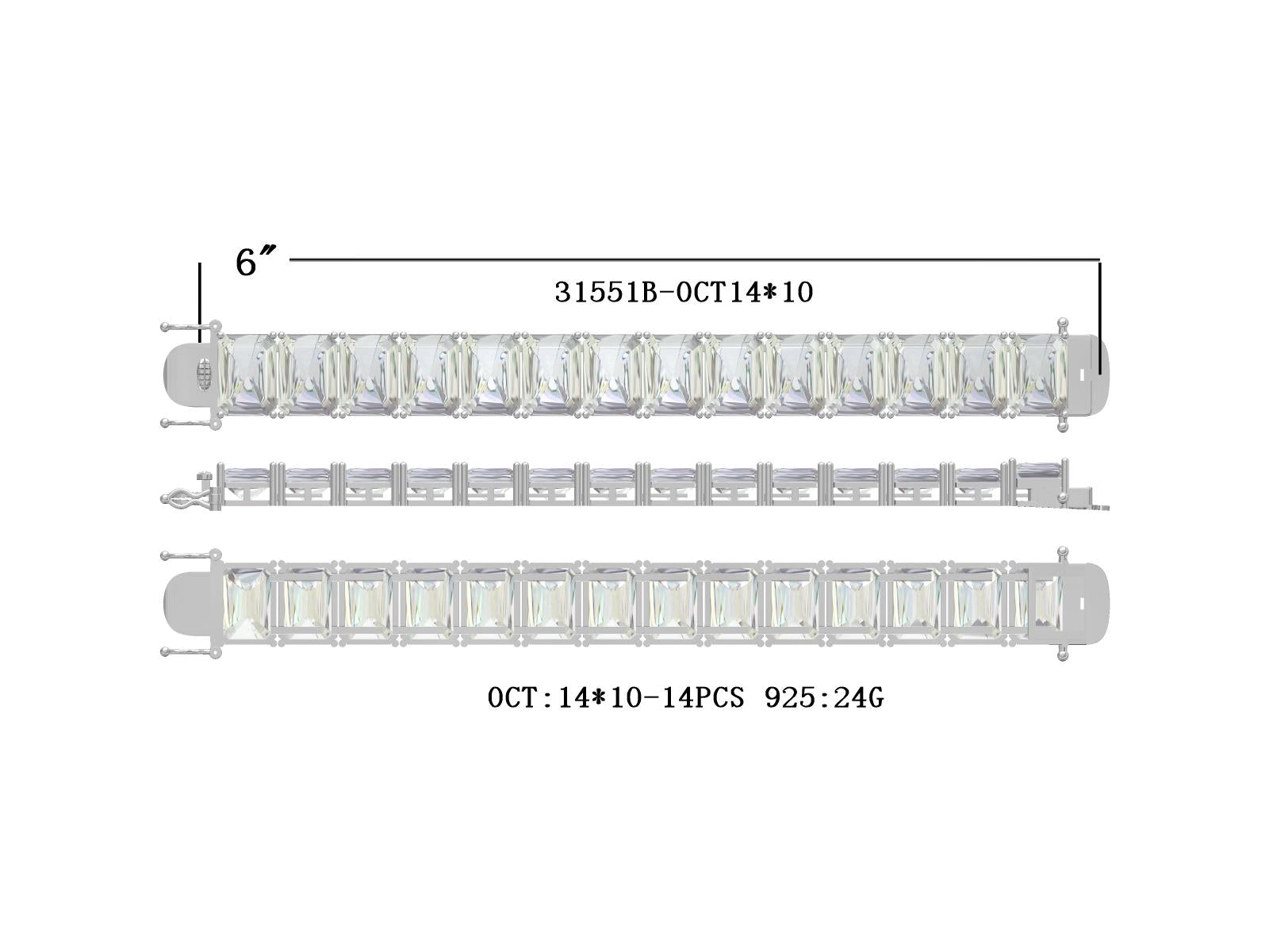 Sterling Silver Semi Mount Tennis Bracelet Setting Emerald OCT 14x10mm North South Syzjewelry