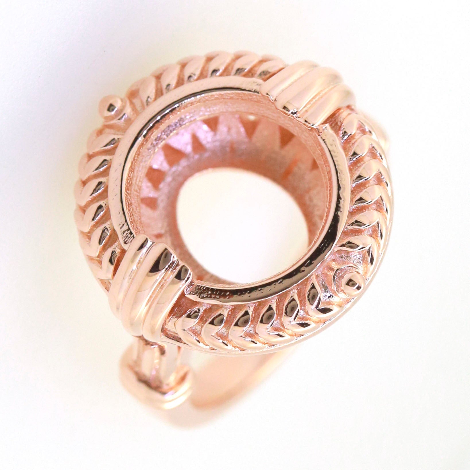 Art Deco Sterling Silver Semi Mount Ring Setting Round RD 12x12mm Syzjewelry