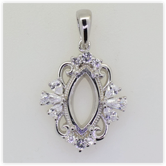 Sterling Silver Semi Mount Pendant Setting Marquise MQ 12x6mm Fleur de Lis Syzjewelry