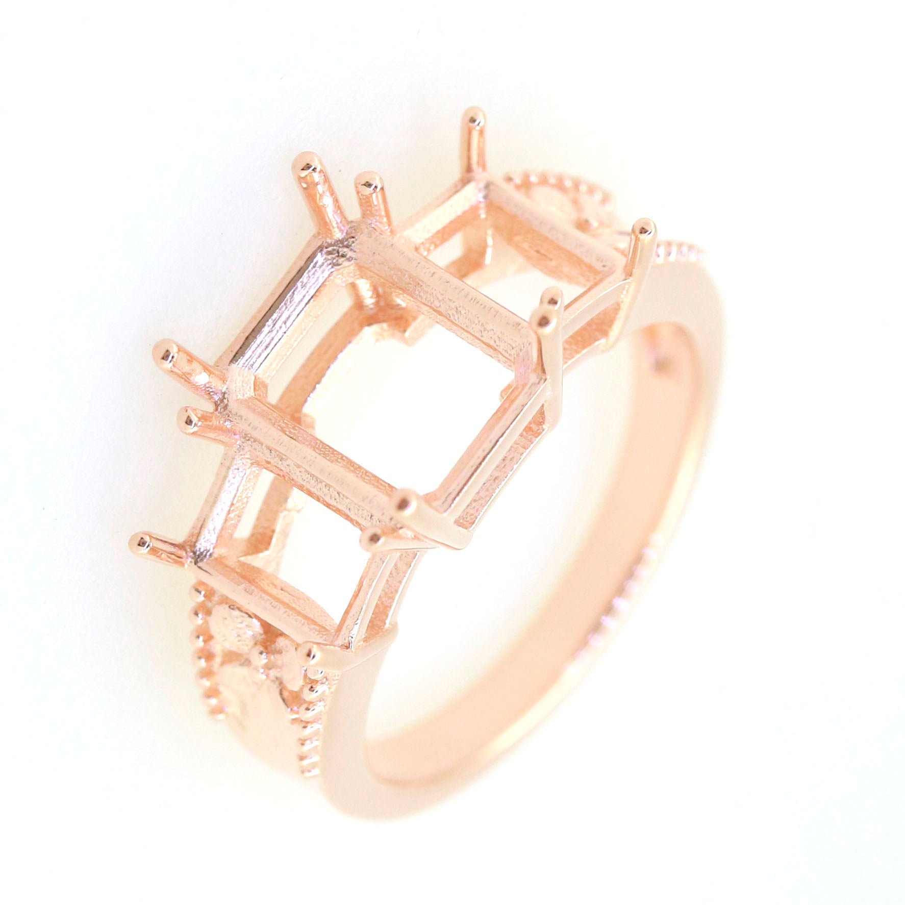 Art Deco Sterling Silver Semi Mount Ring Setting OCT Emerald 10x8mm, 7x5mm Syzjewelry