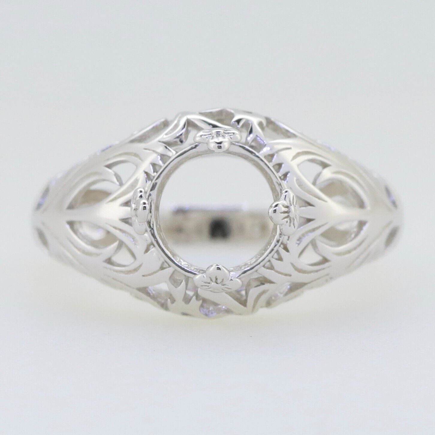 Sterling Silver Semi Mount Ring Setting Round RD 8x8mm Art Nouveau Style - Syzjewelry