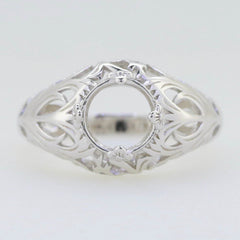 Sterling Silver Semi Mount Ring Setting Round RD 8x8mm Art Nouveau Style - Syzjewelry