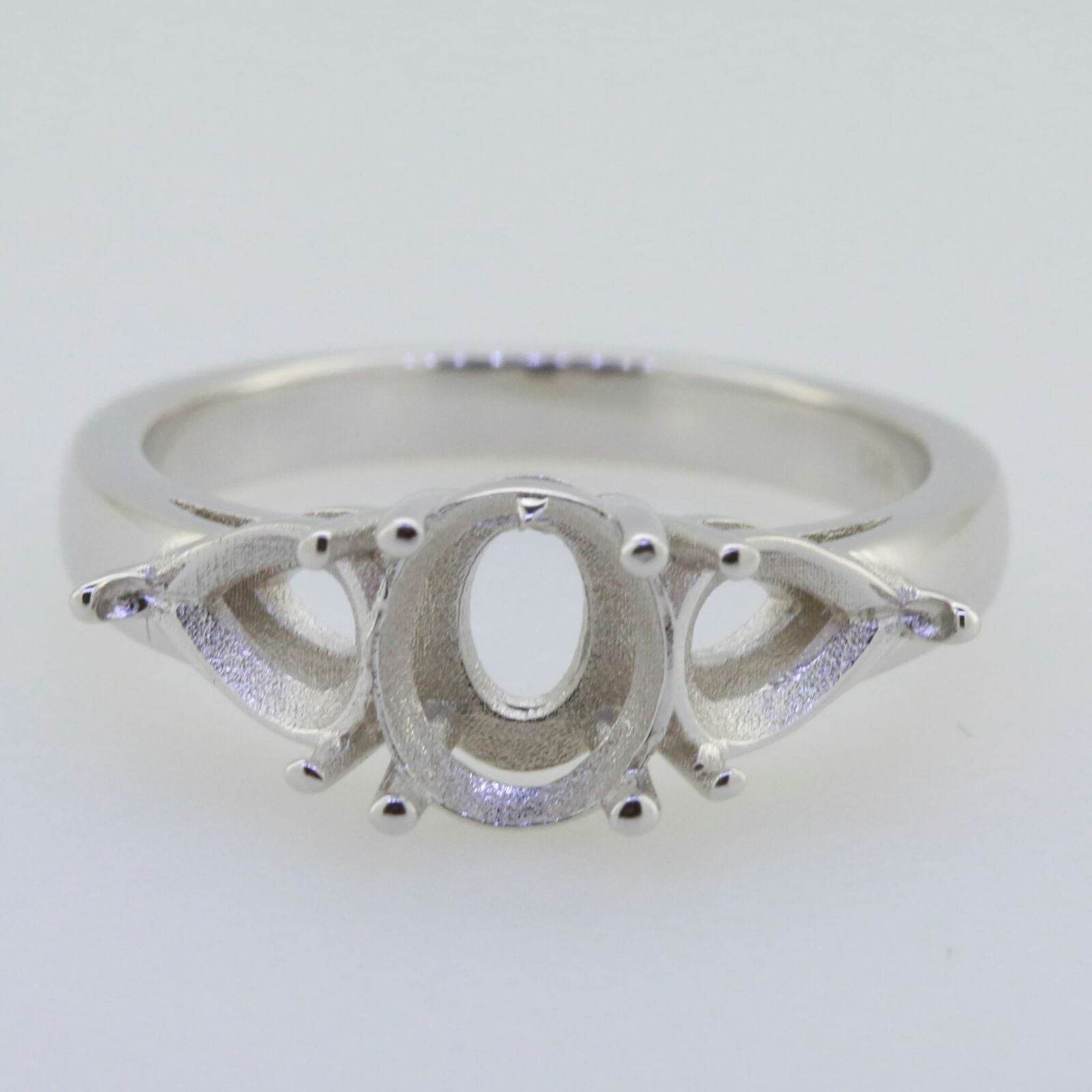 Sterling Silver Semi Mount Ring Setting Oval OV 8x6mm PE 7x5mm 3 Stones - Syzjewelry