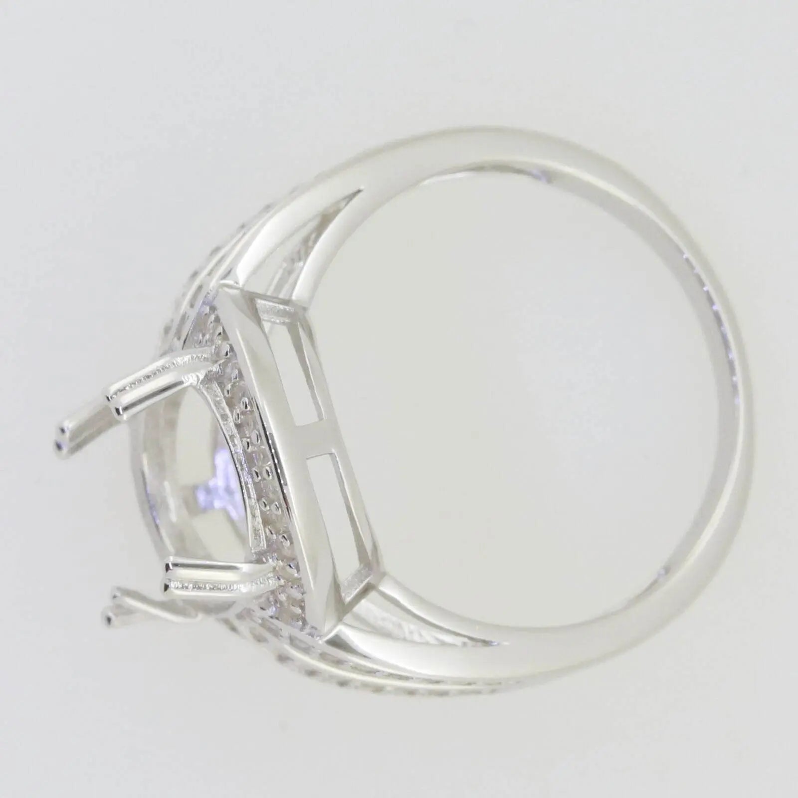 Sterling Silver Semi Mount Ring Setting Oval OV 14x10mm Halo Split Sha - Syzjewelry