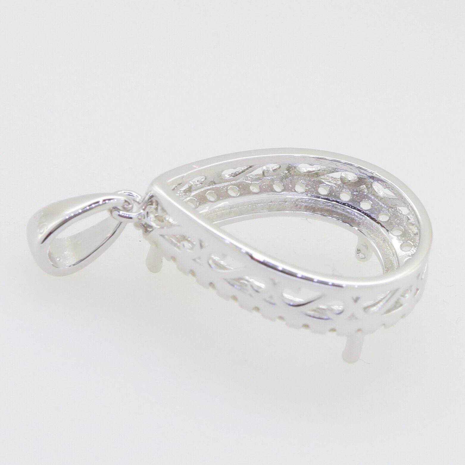 Sterling Silver Semi Mount Pendant Setting PE 14X10mm White Topaz Halo - Syzjewelry