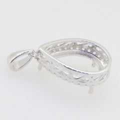 Sterling Silver Semi Mount Pendant Setting PE 14X10mm White Topaz Halo - Syzjewelry