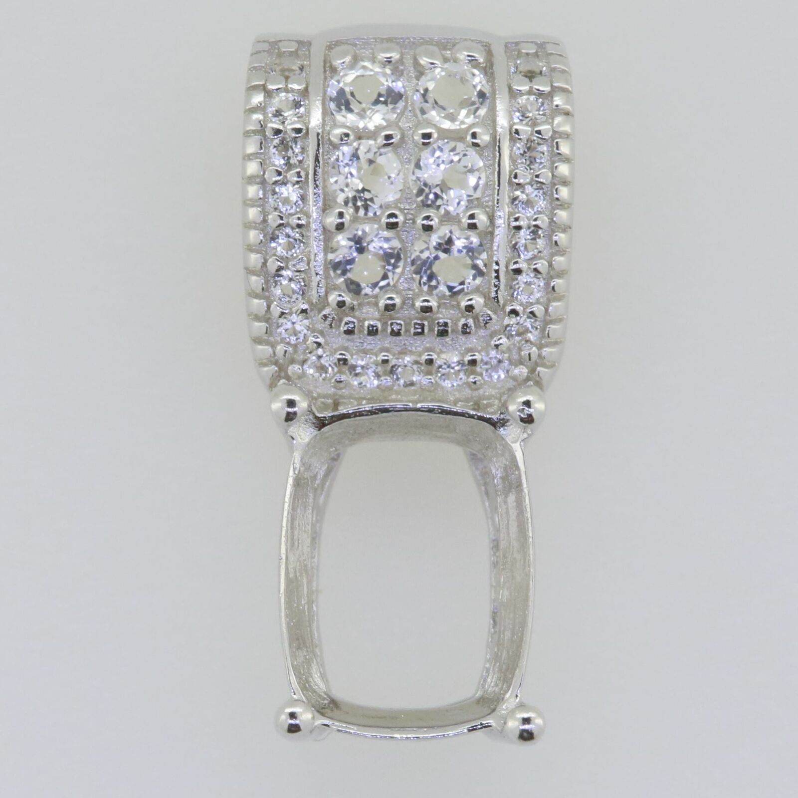 Sterling Silver Semi Mount Pendant Setting Cushion CU 9x7mm White Topa PJC22 - Syzjewelry