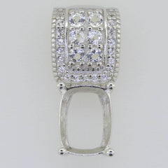 Sterling Silver Semi Mount Pendant Setting Cushion CU 9x7mm White Topa PJC22 - Syzjewelry