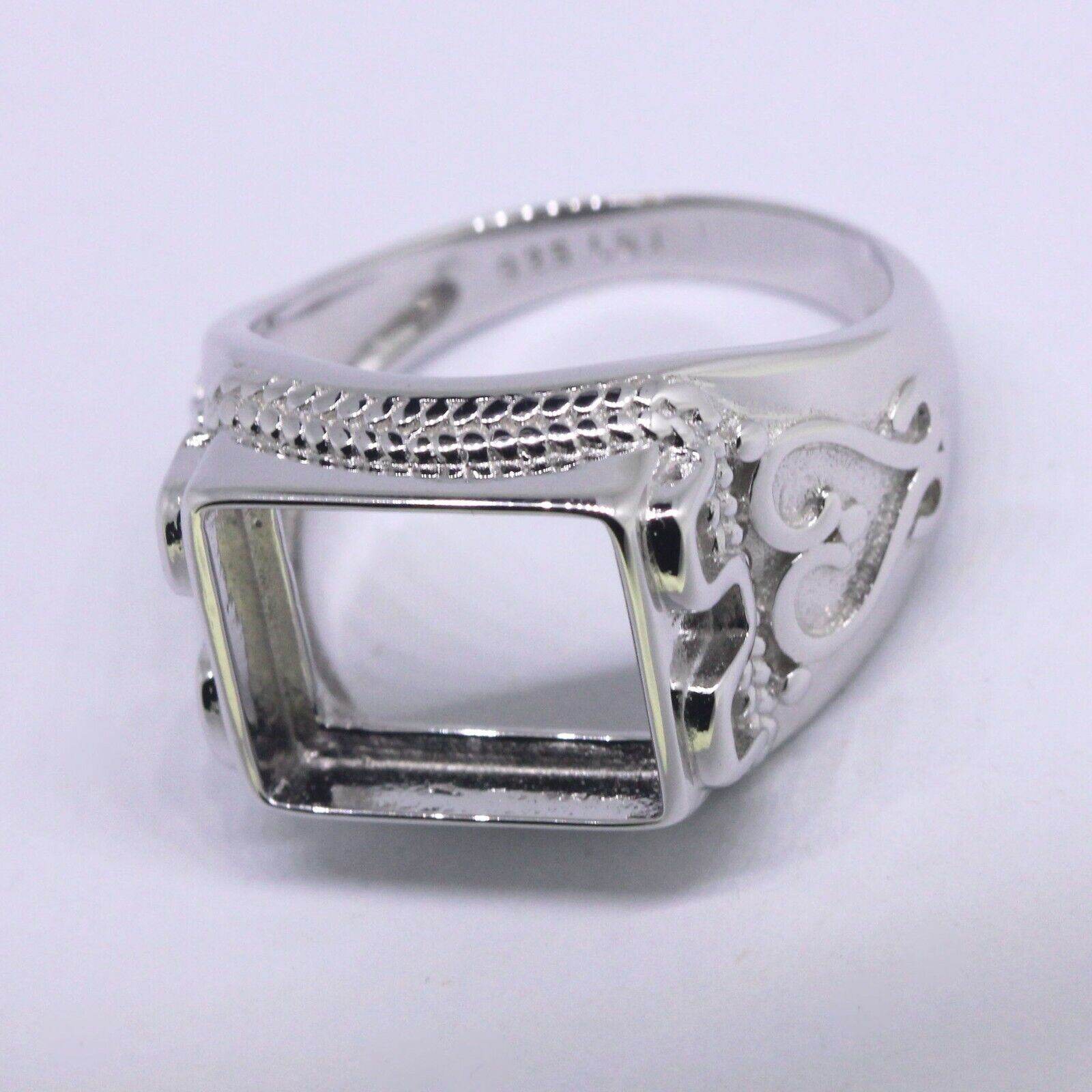 Men's Ring Settings Sterling Silver Ring Mounting Emerald OCT 12x10mm - Syzjewelry