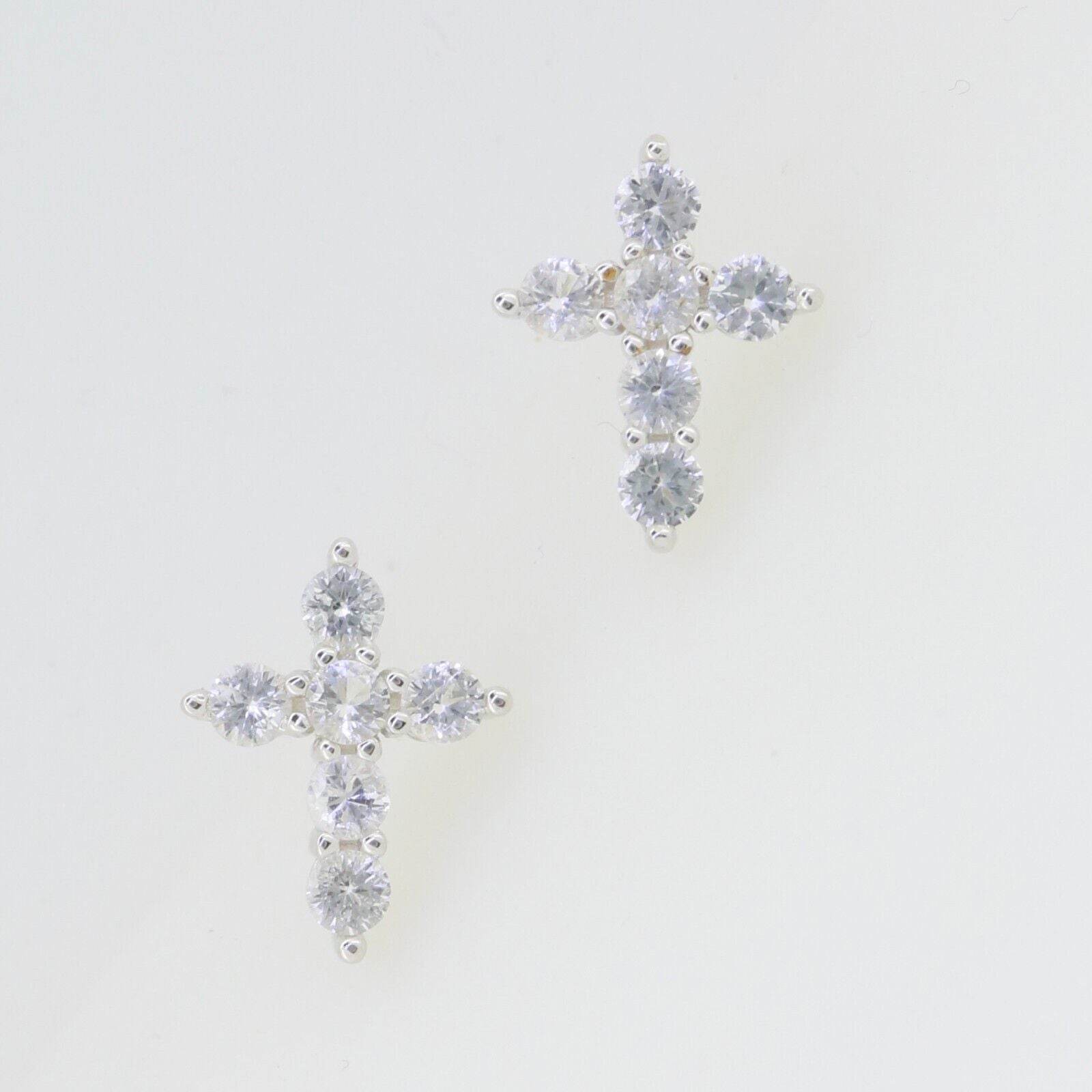 Sterling Silver Earrings Stud Cross with white topaz White Topaz Solid - Syzjewelry