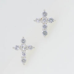 Sterling Silver Earrings Stud Cross with white topaz White Topaz Solid - Syzjewelry