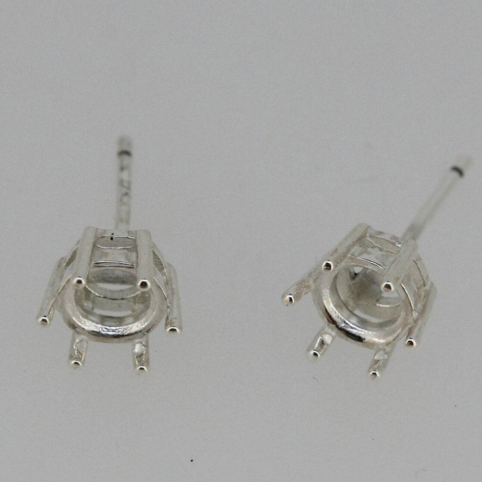 Sterling Silver Semi Mount Earrings Setting RD 6x6mm Stud 6 prongs White Topaz - Syzjewelry
