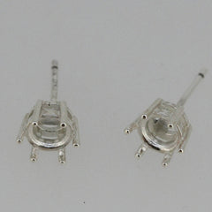 Sterling Silver Semi Mount Earrings Setting RD 6x6mm Stud 6 prongs White Topaz - Syzjewelry