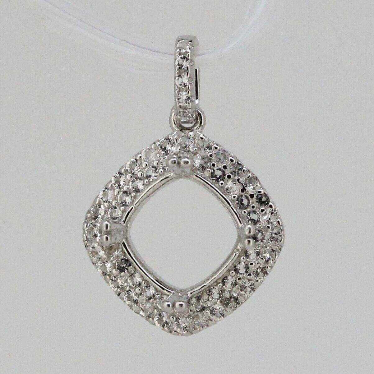 Sterling Silver Semi Mount Pendant Setting Cushion Cu 8x8mm Double Halo Topaz So - Syzjewelry