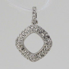 Sterling Silver Semi Mount Pendant Setting Cushion Cu 8x8mm Double Halo Topaz So - Syzjewelry