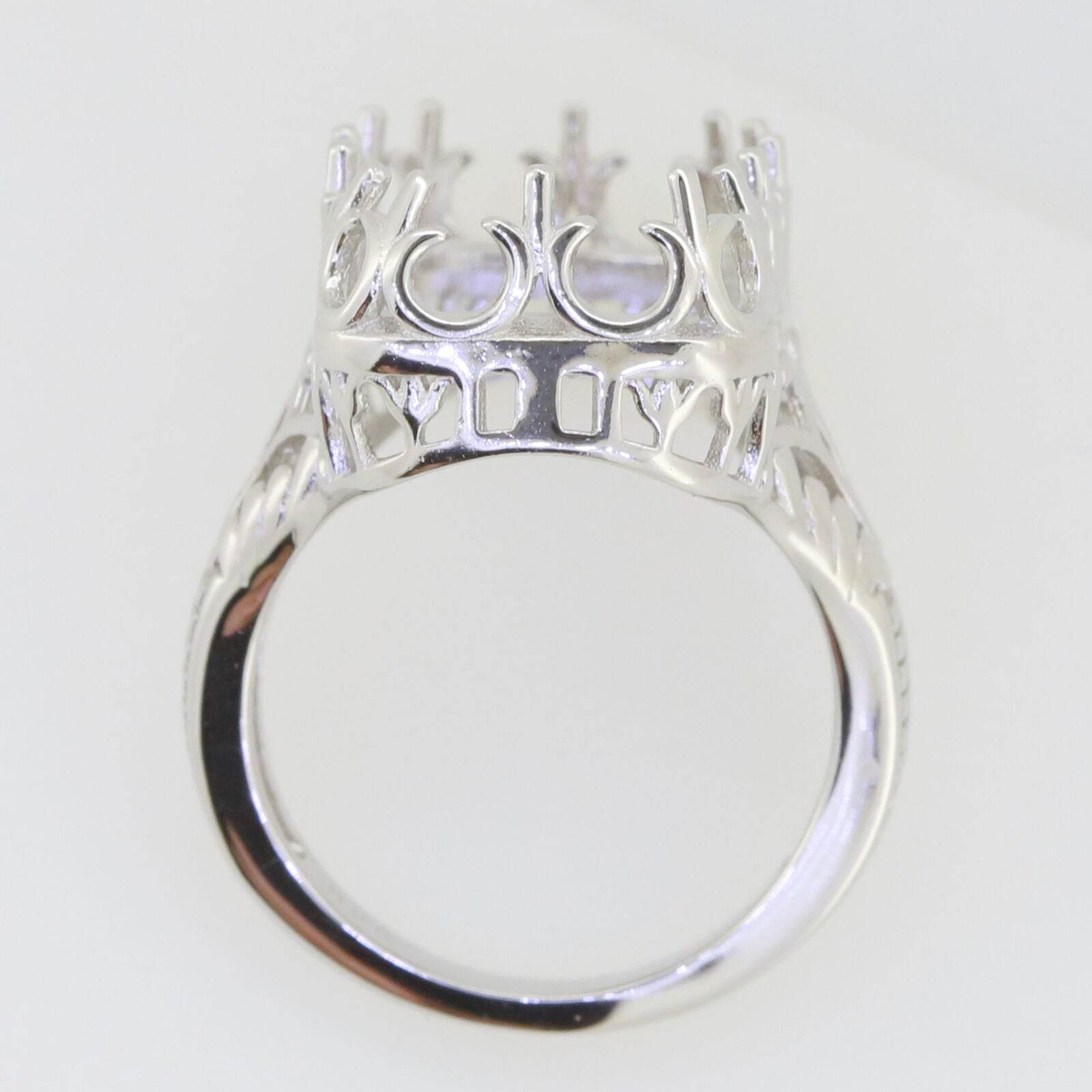 Sterling Silver Semi Mount Ring Setting Emerald OCT 18X12mm Art Deco Vintage Style - Syzjewelry