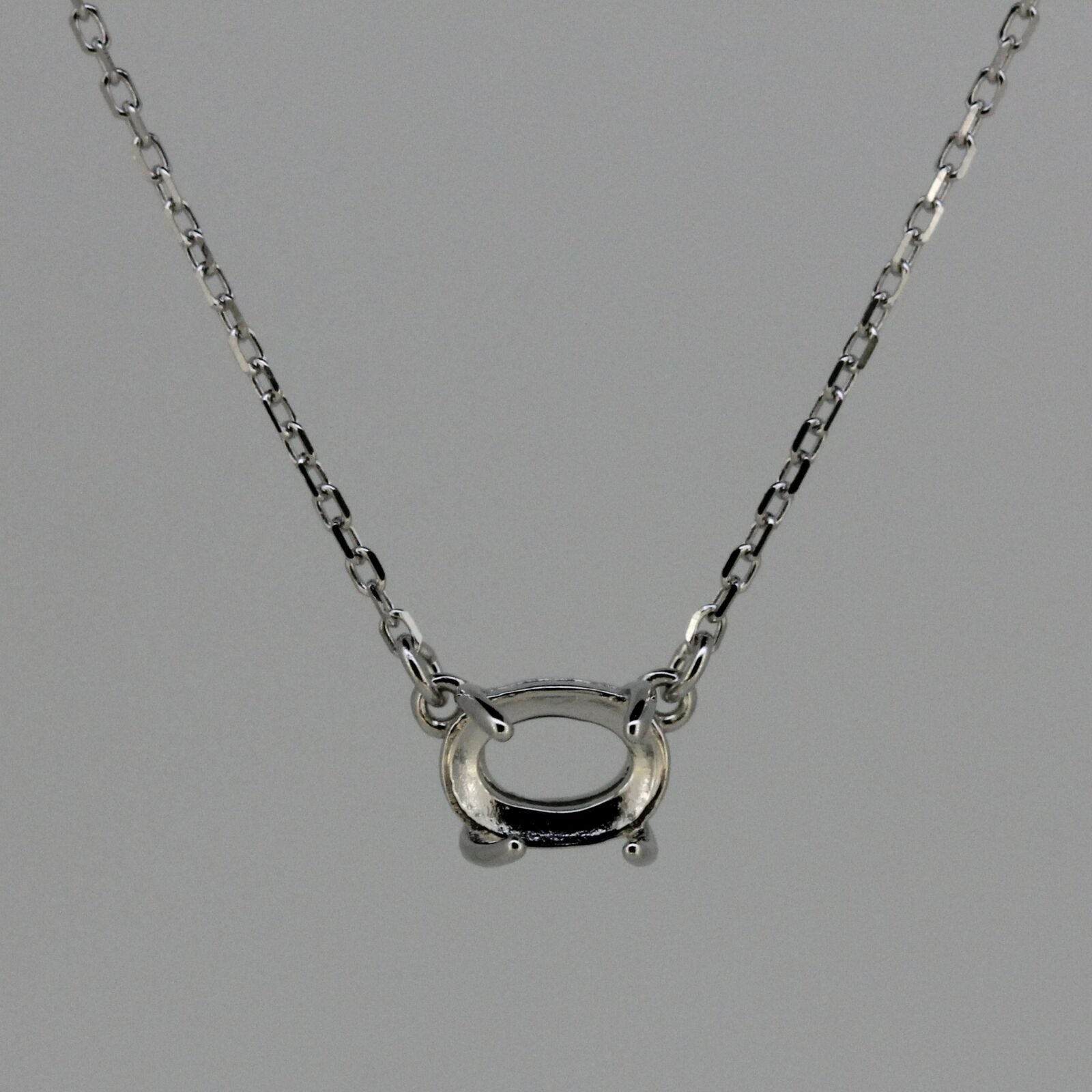 Sterling Silver Semi Mount Pendant Setting Oval OV 7x5mm Cab 18" Chain - Syzjewelry