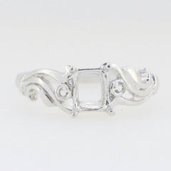 Art Nouveau Style Sterling Silver Semi Mount Ring Setting OCT 7x5mm R171 - Syzjewelry